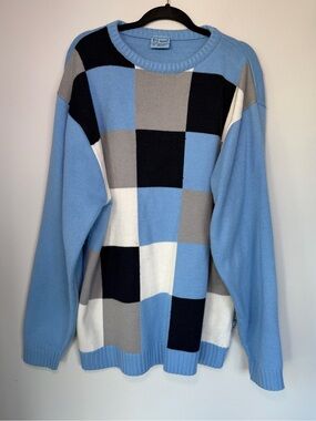 Vintage PJ Mark Blue Checker Crewneck Oversized Sweater Preppy Comfy